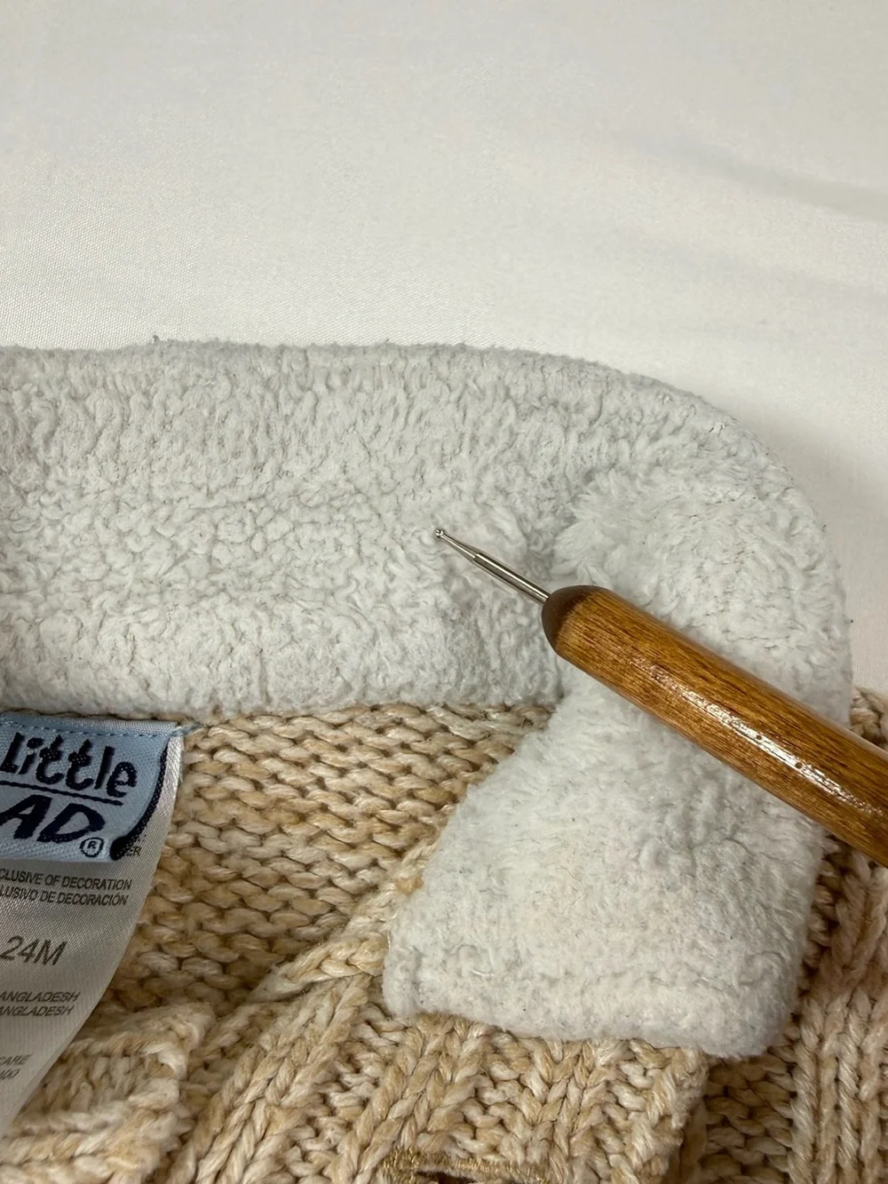 LITTLE LAD Boys Cable Knit Sweater Size 24M Oatmeal Sherpa Elbow Patch Grandpa